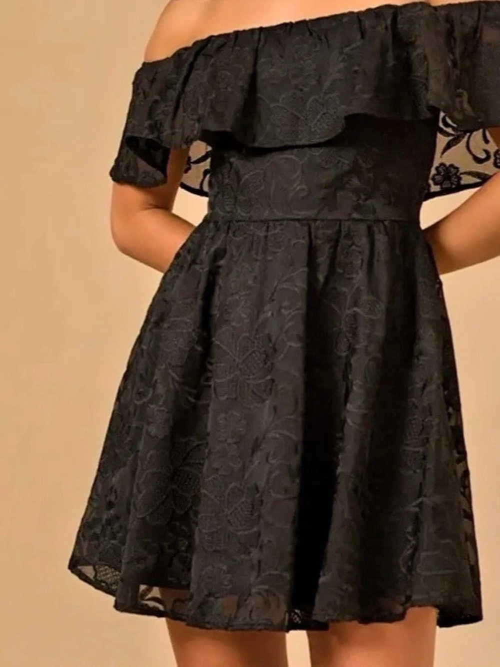 Altar’d State Black Floral Off-Shoulder Mini Dress Like New